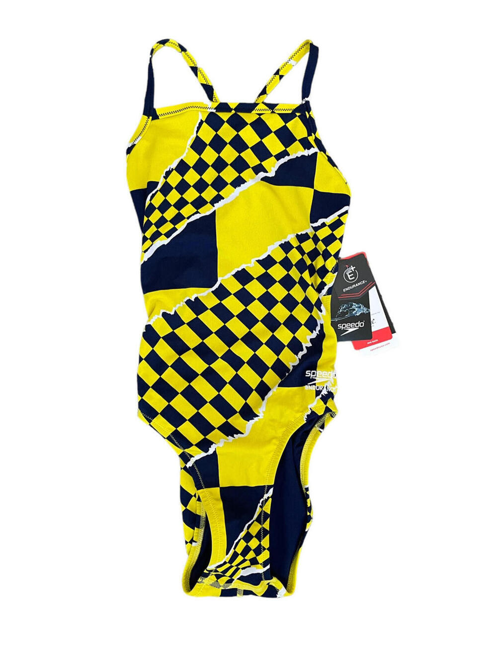 Speedo Endurance Flyback One Piece Swimsuit Womens Size 26 Blue Yellow NWT $84